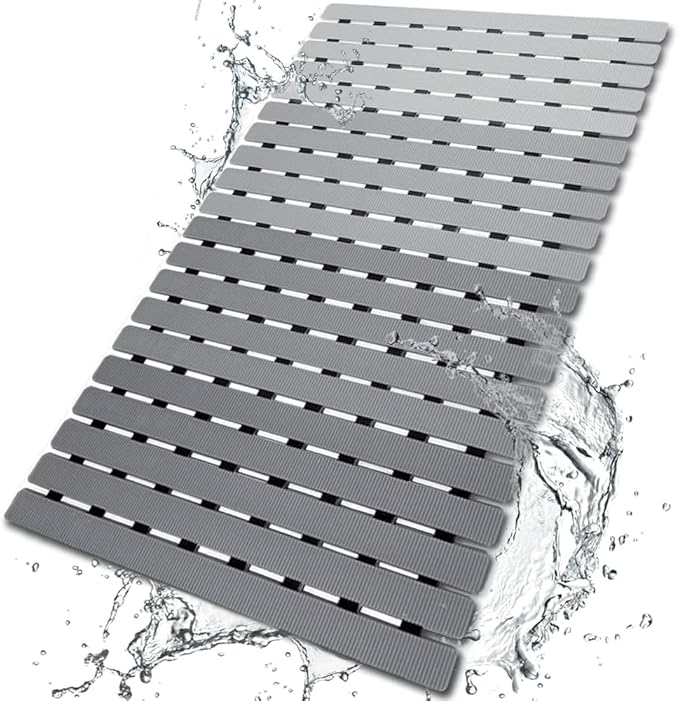 Shower Mat Non Slip Bathtub Mat with Suction Cups and Drain Holes 27.5 x15.7 Inch Bath Mat for Tub & Shower.Easy Dry,Easy to Cut,Eco-Friendly