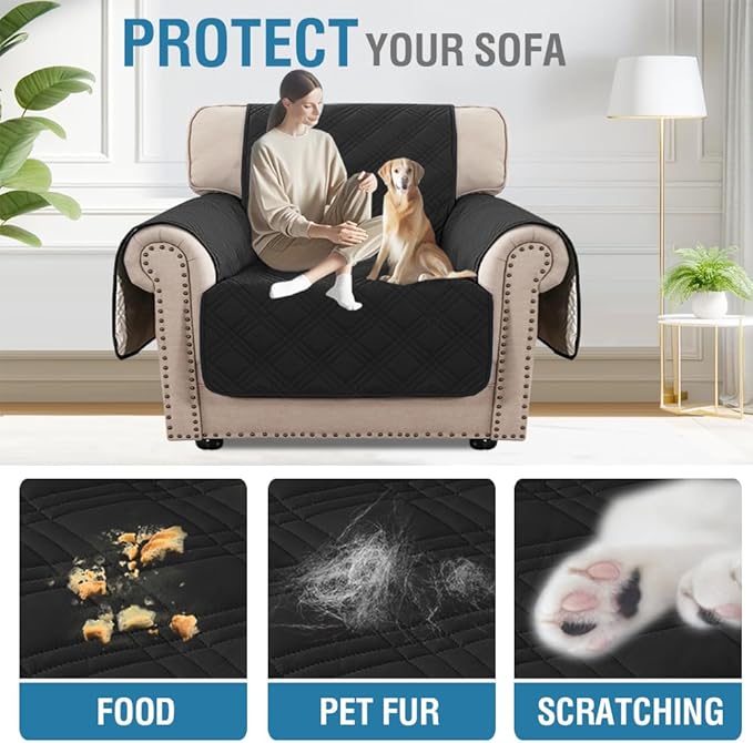H.VERSAILTEX 100% Waterproof Armchair Slipcovers Modern Arm Chair Covers Waterproof Chair Covers for Pets Washable(Chair, Black/Beige)