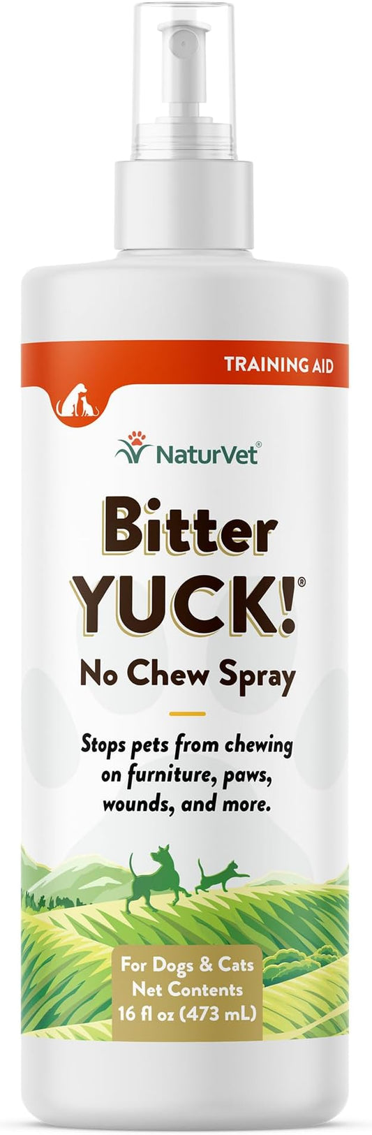 NaturVet Bitter Yuck! No Chew Spray for Dogs, Cats, and Horses Pet Training Spray, Liquid, Made in The USA, 16 Ounce