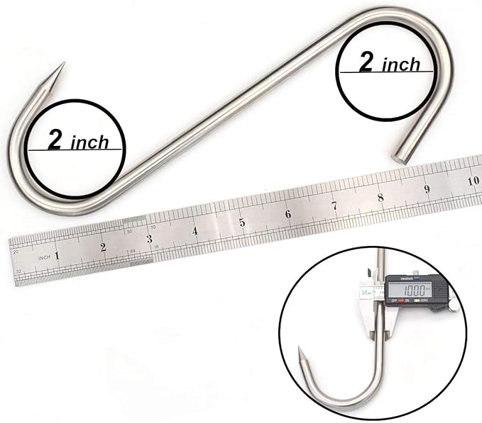 10 Inch Meat Hook, Heavy Duty 10mm S-Hooks Stainless Steel Meat Processing Butcher Hooks (10mm10inch)
