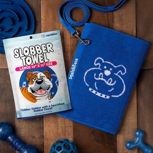 Squishface Slobber Towel, Thick & Durable Dog Towel - 100% Cotton, Soft & Gentle Drool Tamer, Large 23" x 12" Soft & Durable Cloth - Because Your Furry Friend's Slobber Deserves The Best!