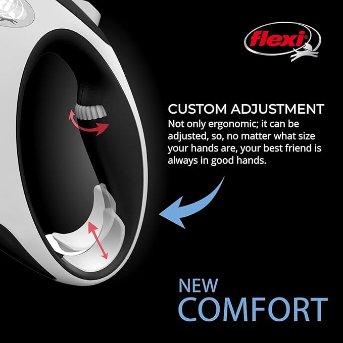FLEXI® New Comfort Tape Retractable Dog Leash for Small Dogs Upto 33 lbs. – 16 ft., Grey/Black | Tangle Free Pet Walking Leash with One-Handed Brake, Pause, Lock |German Quality Product