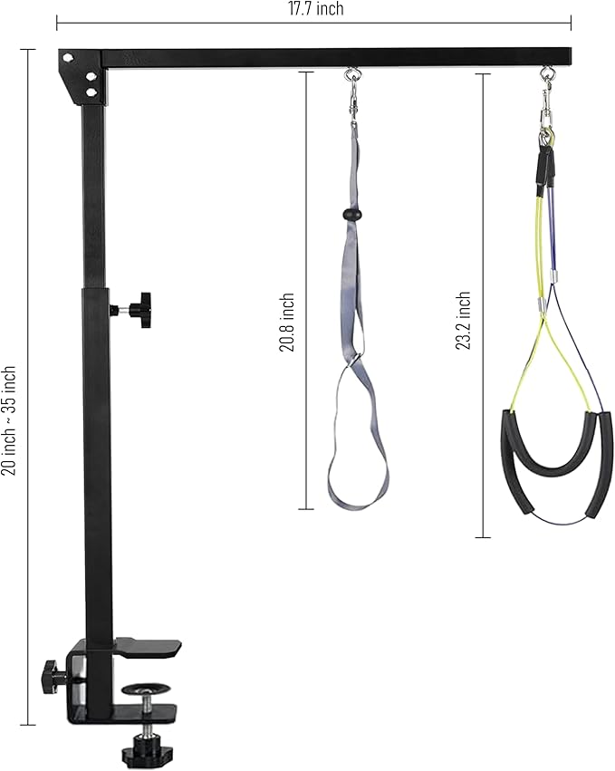 Dog Grooming Arm with Metal Clamp - Adjustable Portable Dog Grooming Table Arm for Table with 1 Loop Noose & Two No Sit Haunch Holder,Grooming Restraint for Small Medium Dogs