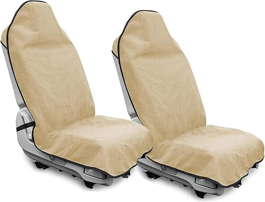 Waterproof Sweating Car Seat Cover for Post Gym Workout, Running, Swimming, Beach and Hiking, Universal Fit Non-Slip Bucket Seat Protector for Cars SUV Trucks, Machine Washable (2pcs Off-White)