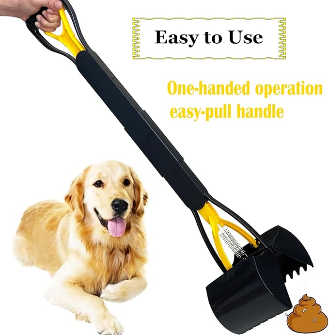 32“ Tall Pooper Scooper, Large Pooper Scooper for Dogs Heavy Duty, Dog Pooper Scooper with Long Handle & High Strength Durable Spring, Foldable Dog Poop Pick Up
