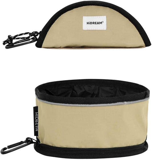Dog Collapsible Water Bowl Light Pet Food Bowls for Travel Portable Outdoor Dog Dish 1000ml Large Capacity Cat Bowl with Clasp for Camping Walking (Khaki)