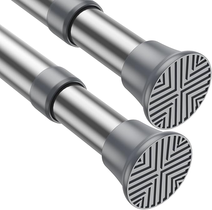 2pack Spring Tension Rods 23-46 Inch Adjustable Silver Tension Rod Extendable Short Curtain Rod Spring Loaded Curtain Rods Tension Rod For Curtains,Closet,Kitchen