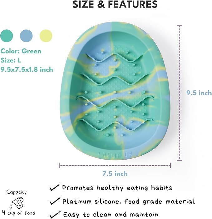 CHEWFFON Interactive Dog&Cat Lick Mat Bowls, BPA-Free Silicone Dog Slow Feeder Bowl with Suction Cups, Non Slip Food Bowl for Dogs and Cats, Reduces Boredom and Anxiety, Dishwasher Safe, Green