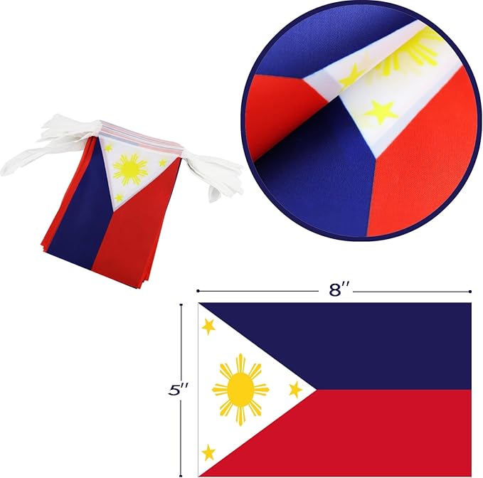 Philippines String Flag Pennant Banner - 38 Flags, 42 Feet Small Mini Philippine Flags Bunting Banner for Country Decoration, School, Party, Sports Events