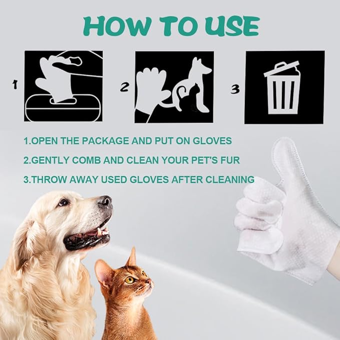 WBLITUF Pet Glove Wipes for Dogs and Cats - Dog Washing Gloves, Cat Bathing Wipes, [Individually Wrapped] 6 PCS, Cleaning & Deodorizing, Unscented,Hypoallergenic, Daily Care andTraveling.