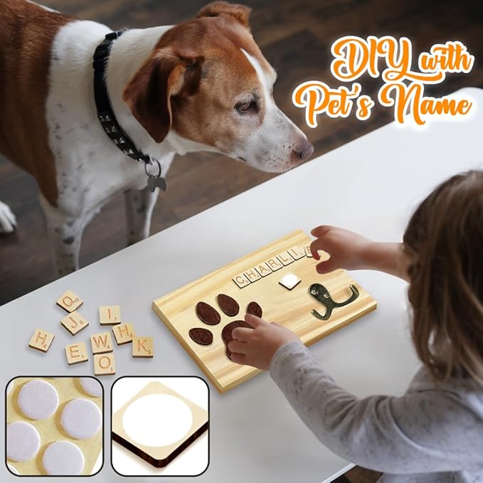 VINARTSVN 2 Pack Dog Leash Holder Wall Mount, Pet Harness Hanger with Scrabble Letters, Dog Collar Organizer for Entryway, Cat Leash Holder for Wall, Pet Loss Gifts, Keepsake, Home Decor PF218-CBN