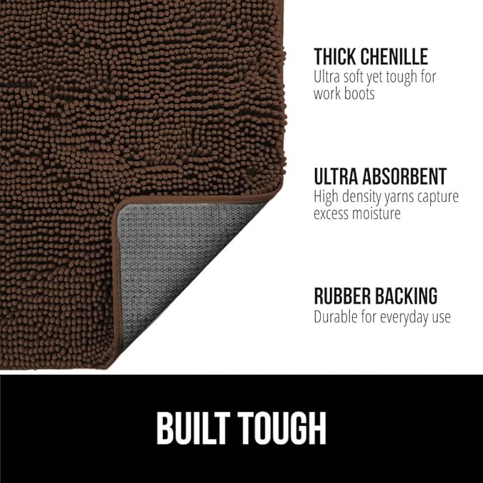 GORILLA GRIP SOAKSTOPPER Dog Door Mat, 36x24 Machine Washable Rug Absorbent Doormat Captures Moisture Mud Dirt, Quick Dry Soft Chenille Entryway Rugs Indoor Entrance Mats for Dog Paws, Brown