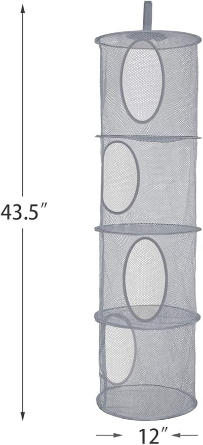 coastal rose 2Pcs Stuffed Animal Storage Foldable Stuffed Animal Net or Hammock Organizer, 4 Compartments Hanging Mesh Toy Storage Hammock for Kid Room Toys, Gloves, Hats, Socks（Grey）