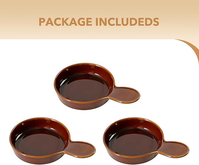 Ceramic Wide Whisker Friendly Cat Dishes, Set of 3 Ceramic Cat Bowls with Handle, Anti-Slip Indoor Kitten Feeding Food& Water Dish to Prevent Whisker Fatigue(3 Pcs, Caramel Brown)