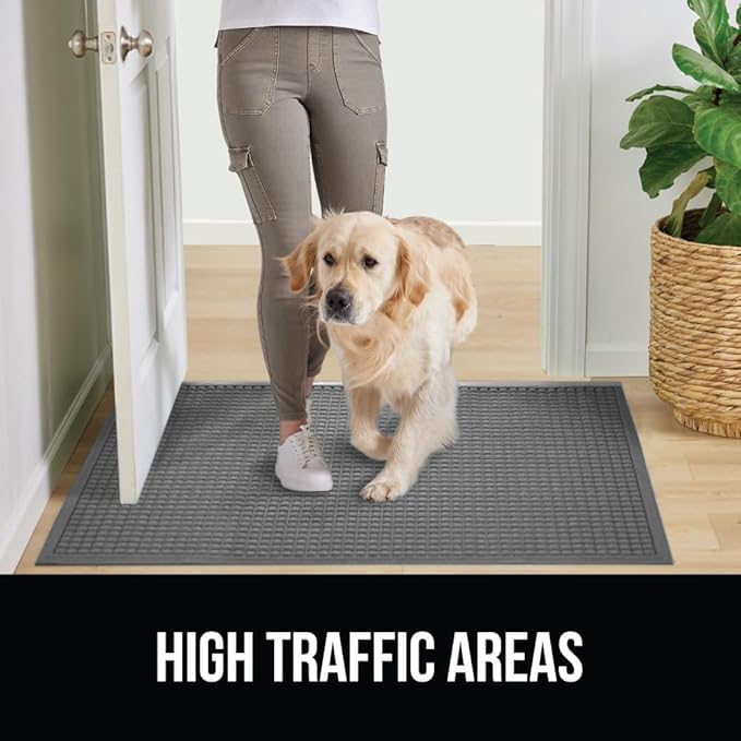 GORILLA GRIP Front Door Mat, 72x24, Indoor Outdoor Ultra Absorbent HydroAbsorb Doormat, Absorbs Up to 2.75 Cups of Water, Stain and Fade Resistant, Rubber Backing Doormats, Captures Dirt, Grey