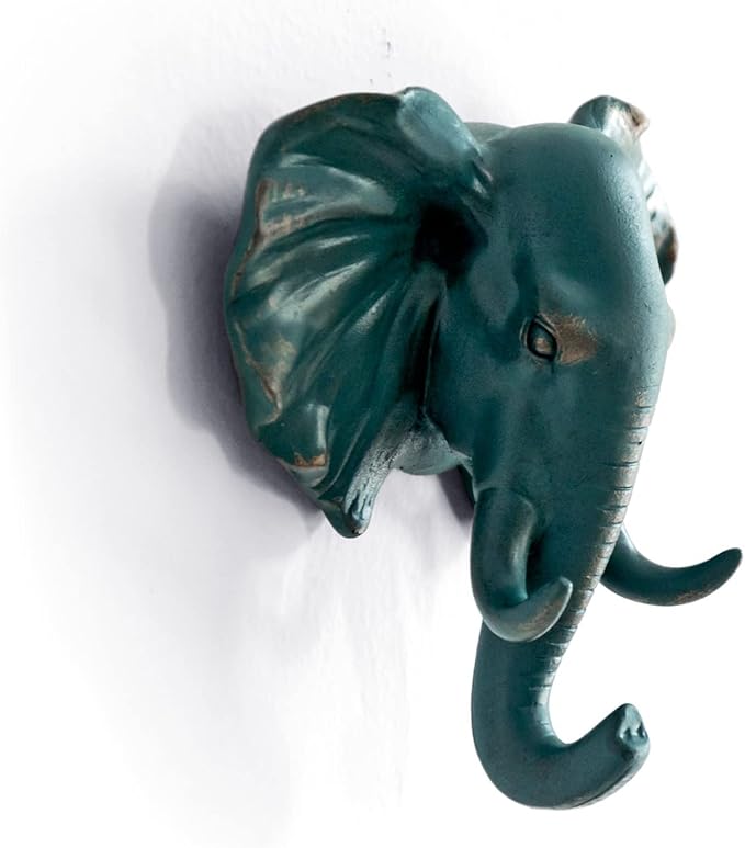 Elephant Head Single Wall Hook/Hanger Animal Shaped Coat Hat Hook Heavy Duty, Rustic Decorative Gift, Rustic Bronze Color