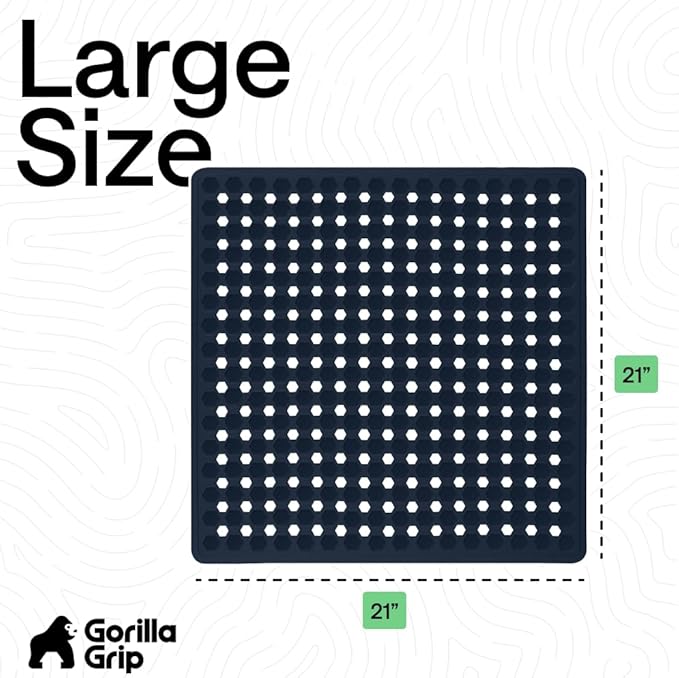 GORILLA GRIP Patented Square Shower Stall Mat, Small Bathtub Floor Mats for Stand Up Showers, Suction Cups and Drainage Holes, Machine Wash, Soft on Feet, Bathroom Accessories 21x21 Inch, Navy Opaque