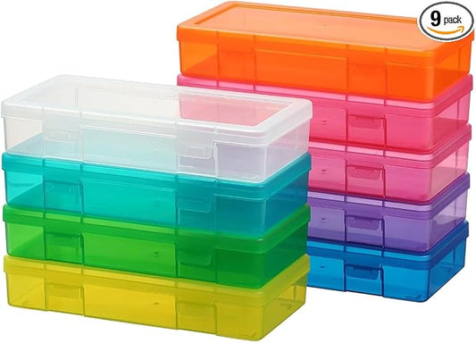novelinks Plastic Clear Storage Containers for Organizing, Craft Storage Organizers and Stackable Storage Bins with Lids for Pencil Box, Bead, Cookie Cutter, Board Game (9 Pack Medium -Color)