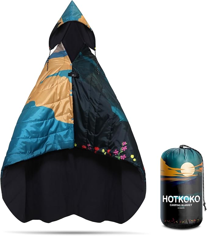 Hooded Stadium Blanket, Waterproof Fleece Wearable Camping Blanket