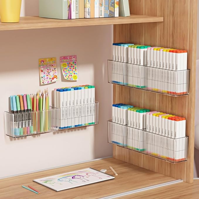 2 Pack Wall Mount Marker Organizer, Makeup Organizer Hanging Storage Organizer Bin Floating Shelves for Office Bathroom Kitchen Bedroom (Large)