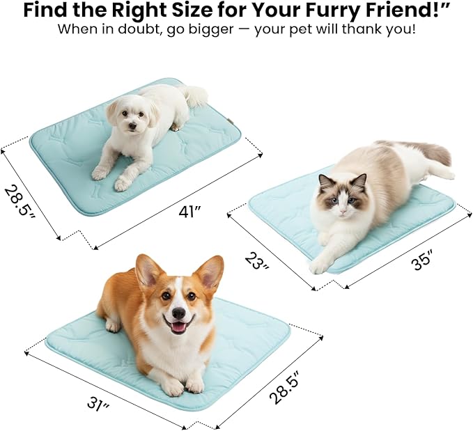 Cooling Pet Mat – 35x23 Dog or Cat Cool & Comfy, Soft Breathable Self-Cooling Pad, Pet-Safe, Durable, Perfect for Hot Weather, Naps, Crates, Cars, Couch, Washable & Easy to Take Anywhere, Blue
