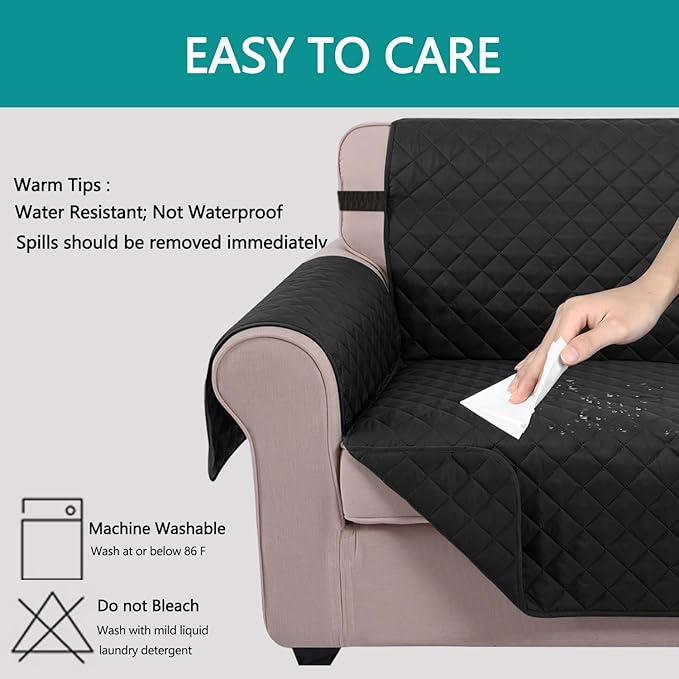 U-NICE HOME Recliner Chair Covers Reversible Chair Cover Pet Covers for Dogs with Elastic Straps Water Resistant Diamond Quilted (23''Armchair, Black/Black)