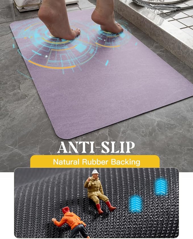 MontVoo -Bath Mat Rug-Rubber Backing Non Slip Quick Dry Absorbent Thin Bathroom Rugs Fit Under Door-Faux Suede Surface Bathroom Floor Mats-Shower Rug for in Front of Bathtub Shower Lavender 16"x24"