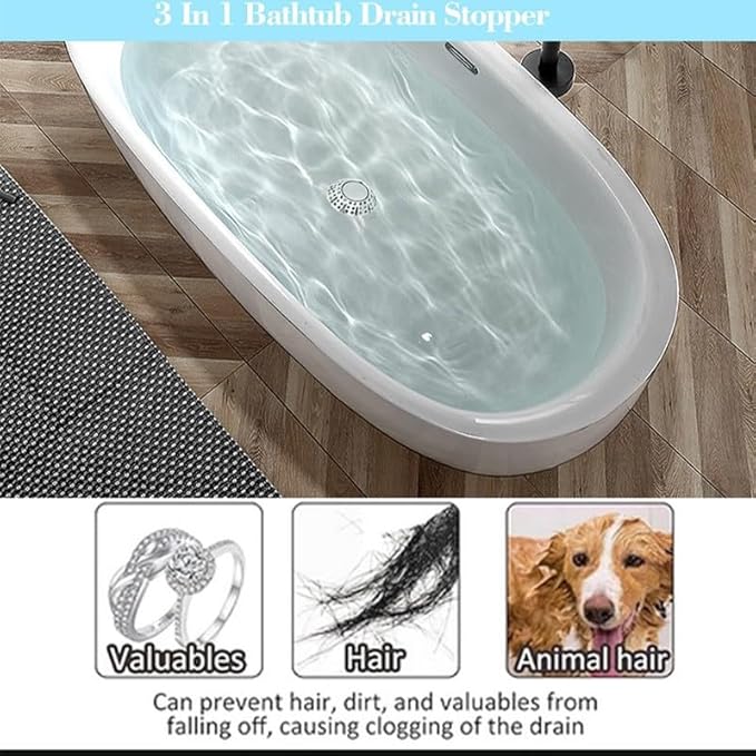 3-in-1 Bathtub Drain Stopper with Hair Catcher – Universal Tub Drain Plug for 1-3/8" to 2" Holes, Pop-Up Tub Stopper for Bathroom Sink, Anti-Clog Shower Strainer by PROFECTUS