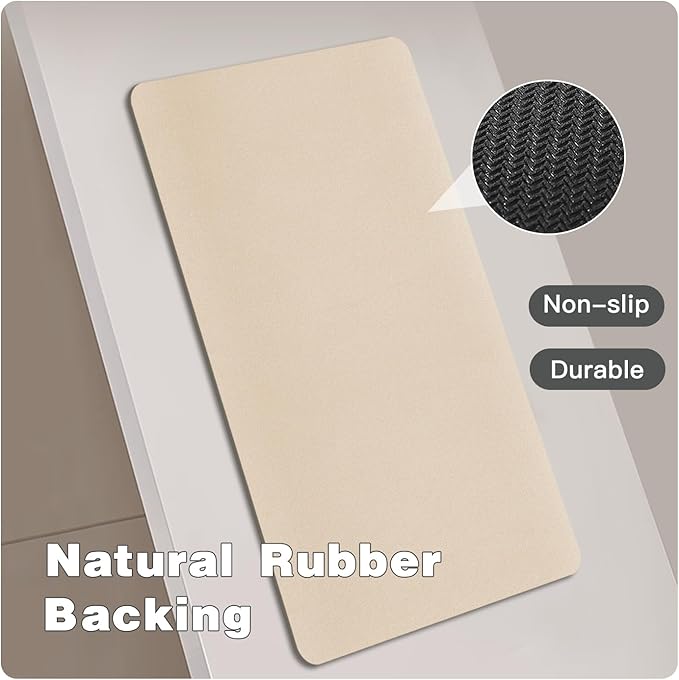 Toilet Rug, Thin Toilet Rugs U Shaped Washable Non Slip Absorbent Quick Dry Low Pile Toilet Mat, 20"x24" U Shape Beige