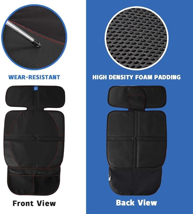 funbliss car seat Protector for Child car seat Beige Thick Padding Carseat Kick Mat with Organizer Pockets,Waterproof 600D Fabric,Vehicle Dog Cover Pad for SUV Sedan Leather Seats
