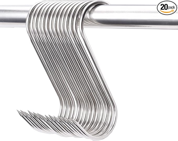 20 pcs 5 Inch Meat Hooks S-Hook, 4mm Stainless Steel Meat Hook for Hanging,Chicken,Hunting,Smoking,Ribs,Fish,Beef,Poultry,Drying BBQ Grill Cooking (20 pcs 5inch Meat Hook)