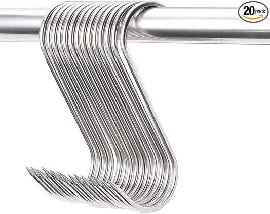 20 pcs 5 Inch Meat Hooks S-Hook, 4mm Stainless Steel Meat Hook for Hanging,Chicken,Hunting,Smoking,Ribs,Fish,Beef,Poultry,Drying BBQ Grill Cooking (20 pcs 5inch Meat Hook)