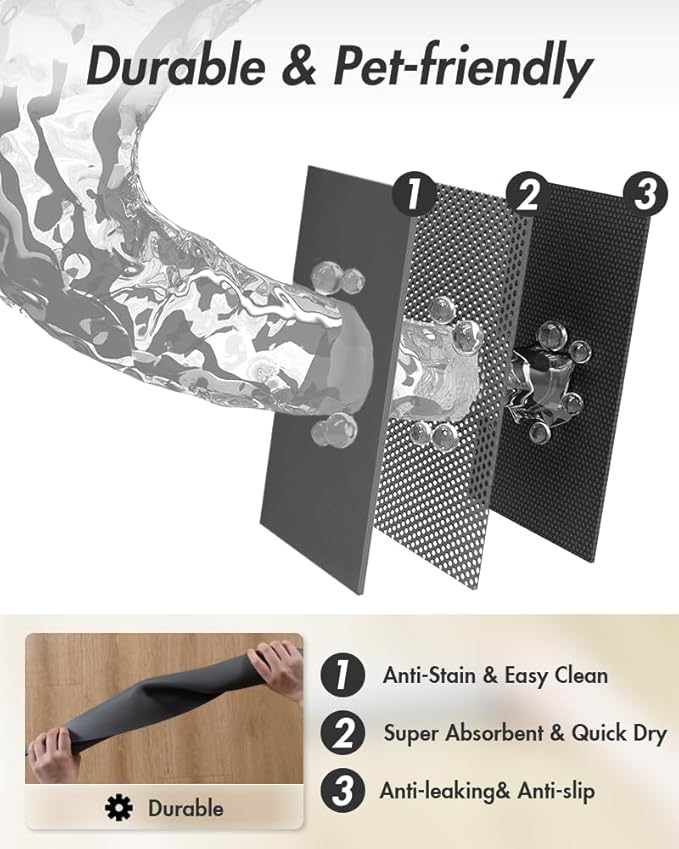 MontVoo-Absorbent Pet Feeding Mat-No Stains Pet Mat for Food and Water Bowl-Quick Dry Cat & Dog Food Mat Water Dispenser Mat-Pet Supplies Mat-Dog Water Bowl Mat for Messy Drinker,（Darkgrey,17"x28"）