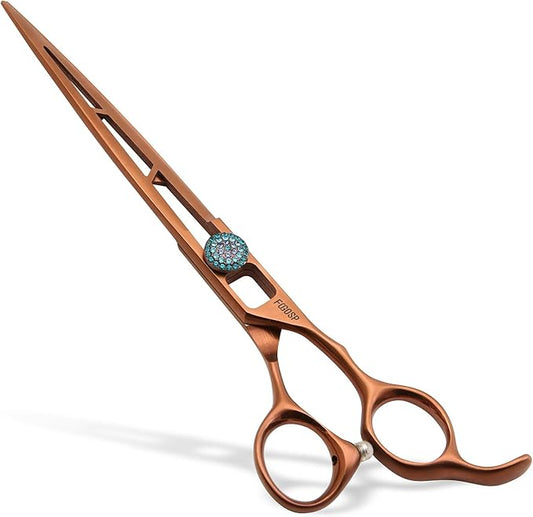 7.5'' Straight Dog Grooming Scissors Professioanl Pet Grooming Shears for Dog Cat High Cobalt Alloy Steel Hollow Out Design Sharp and Light(7.5, Chocolate Striaght)