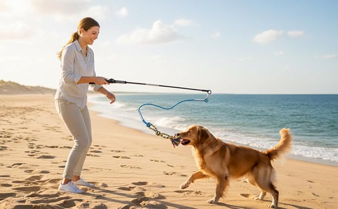 DIBBATU Flirt Pole for Dogs Interactive Dog Toys for Large Medium Small Dogs Chase and Tug of War, Dog Teaser Wand with Lure Chewing Toy for Outdoor Exercise & Training