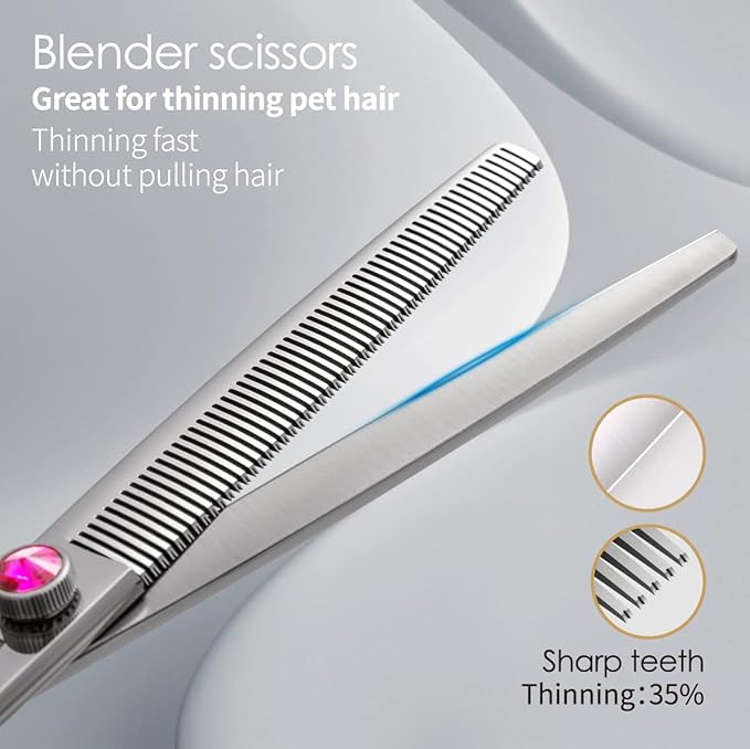 Dog Grooming Scissors Kit 8 in Professional Curved Thinning Straight Chunker Shears and Comb 5pcs Set for Grooming Big Dogs Poodle Pet Japan 440C Stainless Steel(8.0'',Kit)