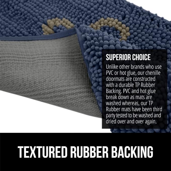 GORILLA GRIP SOAKSTOPPER Dog Door Mat, 30x20 Machine Washable Rug Absorbent Doormat Captures Moisture Mud Dirt, Quick Dry Soft Chenille Entryway Rugs Indoor Entrance Mats for Dog Paws, Navy