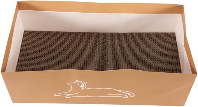 SHENGOCASE 3-Pack 21.6" Extra Long Cat Scratch Pad with Box, Horizontal Cardboard Scratcher Board House for Large Cats Maine Coon, Reversible