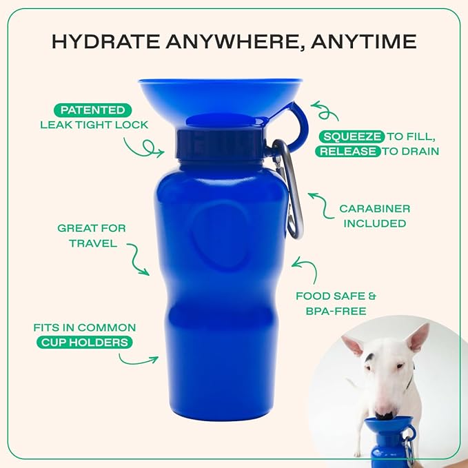 Springer by Springland Dog Water Bottle | Portable Travel Water Bottle Dispenser for Dogs | Dog Gift Seen on Oprah's Favorite Things, Shark Tank | Leak-Proof Bottles | BPA-Free 22oz Indigo
