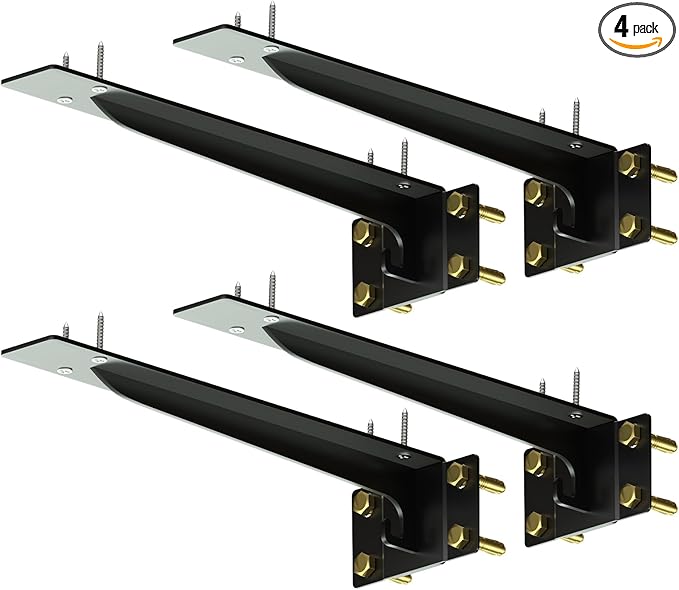 Heavy Duty Shelf Brackets 12 Inch, 1500 lbs Capacity, Hooks for Wall Mounted Shelves, L-Shaped Floating Shelf Brackets with Hanging (Black 4 Pack)