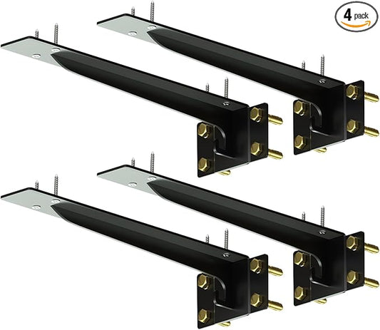 Heavy Duty Shelf Brackets 12 Inch, 1500 lbs Capacity, Hooks for Wall Mounted Shelves, L-Shaped Floating Shelf Brackets with Hanging (Black 4 Pack)