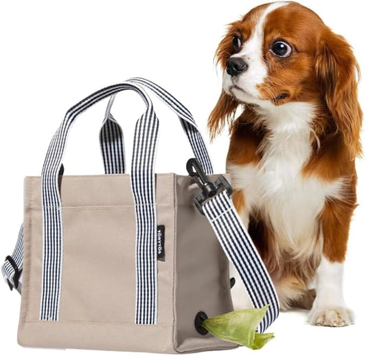 Torytos Dog Walking Bag Crossbody Tote and Dog Treat Pouch with Built-in Poop Bag Dispenser (Beige)