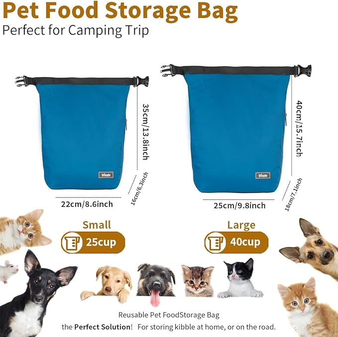 Pet Food Storage Bag,Dog Storage Organizer Bag w/2PCS Collapsible Dog Travel Bowls and Zipper Side(Blue, Small)
