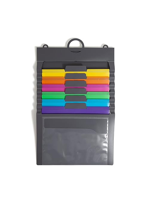 SMEAD Cascading Wall Organizer, 6 Removable Folder Pockets, Letter Size, Gray/Bright Pockets (92060)