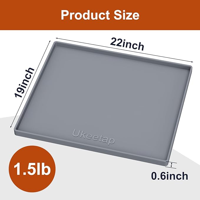 Extra Thick Silicone Mat Waterproof with Raised Edge 22" x 19", Under Sink Mat for Kitchen & Bathroom, Kitchen Cabinet Liner, Multi-Purpose for Storage & Protection, Gray