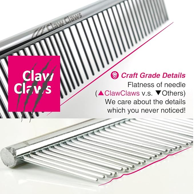 Claw Claws Cat Combs with Rounded Teeth, Removing Tangles and Knots, Quality Chrome Plated Thinner Round Spine Comb, Great Hand Feel and is NOT Easy to Rust, Exquisite and easy to carry