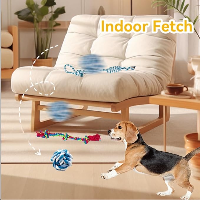 4-Pack Cotton Rope Dog Toys, Puppy Teething Chews for Small-Medium Breeds, Durable Tug-of-War & Fetch Toys for Indoor/Outdoor Play, Aggressive Chewers, Boredom Relief, Teeth Clean
