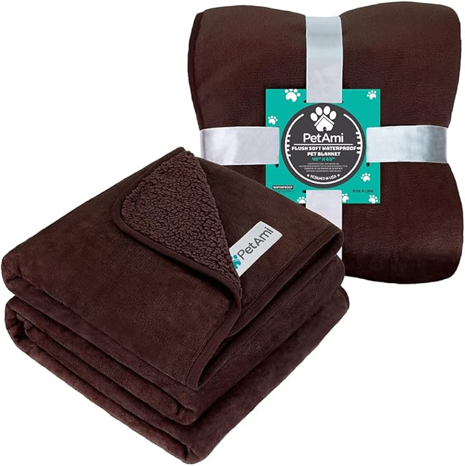 PetAmi Waterproof Dog Blanket for Medium Large Dogs, Pee Proof Pet Blanket for Couch Bed, Reversible Water Proof Blanket for Puppy Indoor Cat, Soft Dog Fleece Blankets Washable, 40x60 Brown