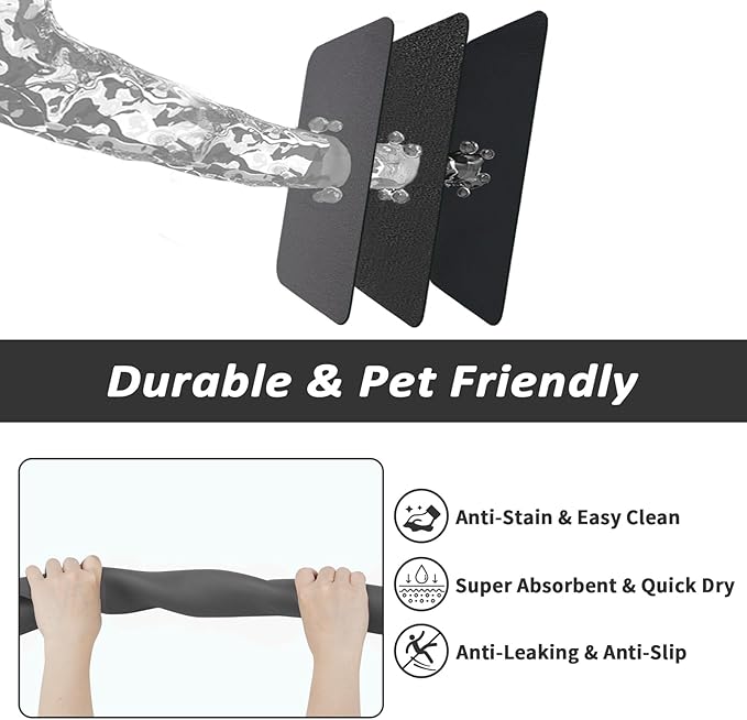 Dog Food Mat - Absorbent Cat Mat for Food and Water, No Stains Pet Feeding Bowl Mat, Easy to Clean Pet Placemats, Quick Dry Dog Water Dispenser Mat for Messy Drinkers | Dark Grey 18"x 28"