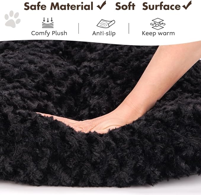 Dog Bed Crate Pad - Rosette Pattern White Velvet Pet Bed Anti-Slip Comfy Kennel Pad for Crates Rosette Black M